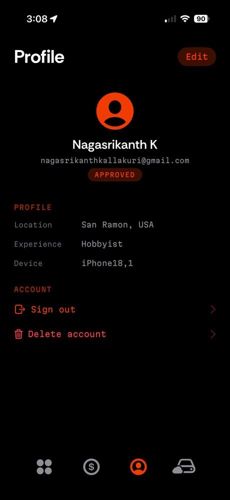 Eye app collector profile with credits
